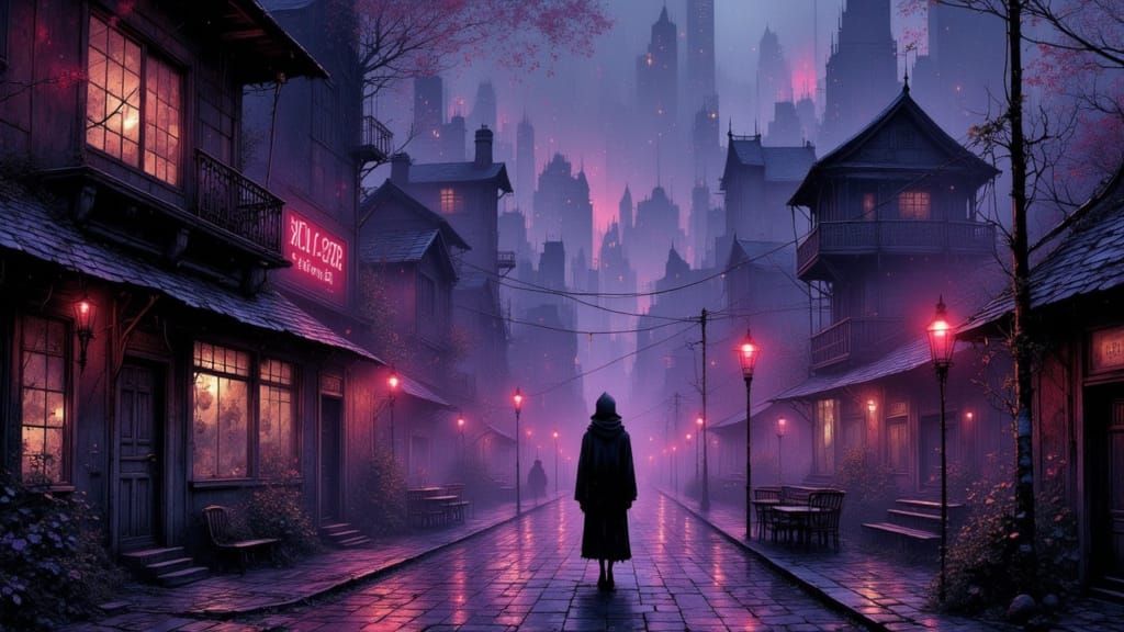 Fantastical Cityscape at Twilight in Deep Colors