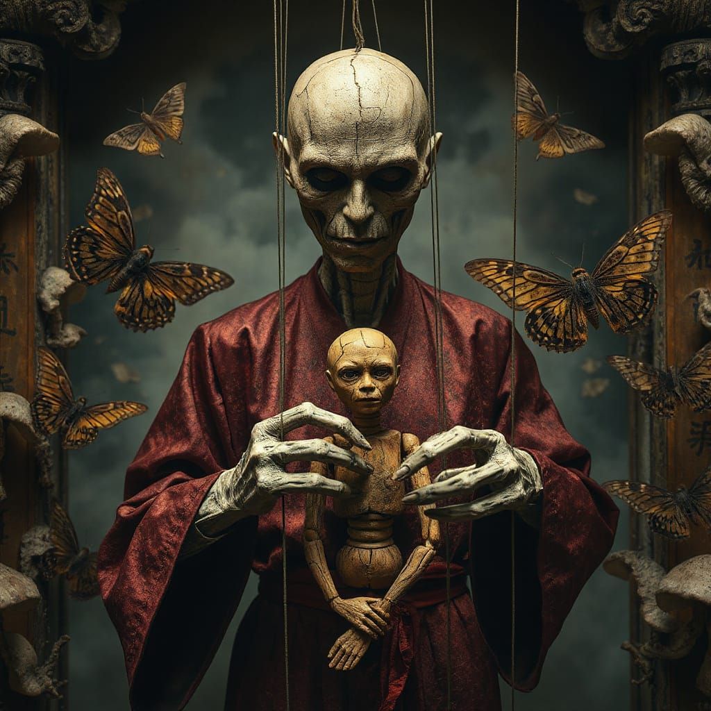 Macabre Puppetmaster in Verdigris-Stained Robes