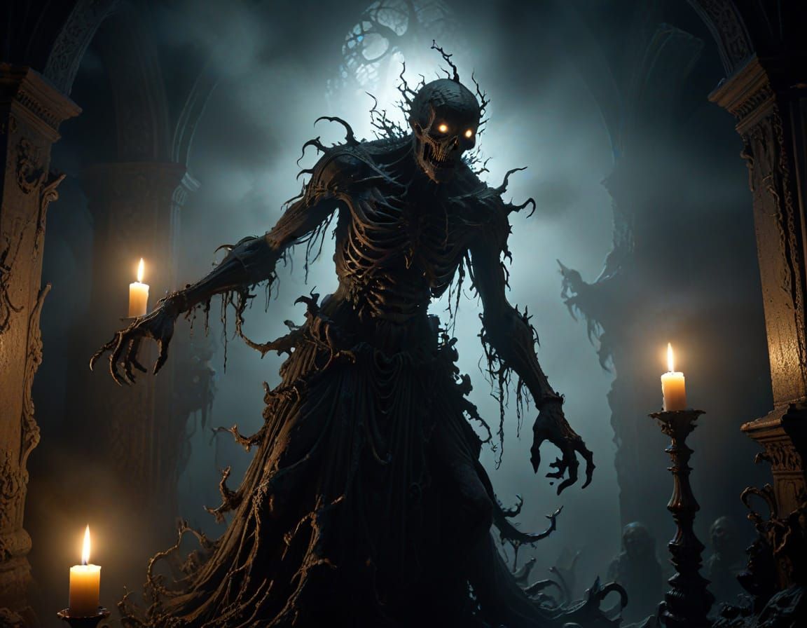 Grotesque Creature in Dark Fantasy Gothic Horror Style