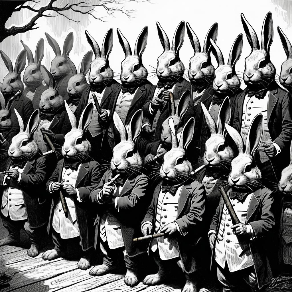 Evil Bunny Army Smoking Cigars in Horror Style