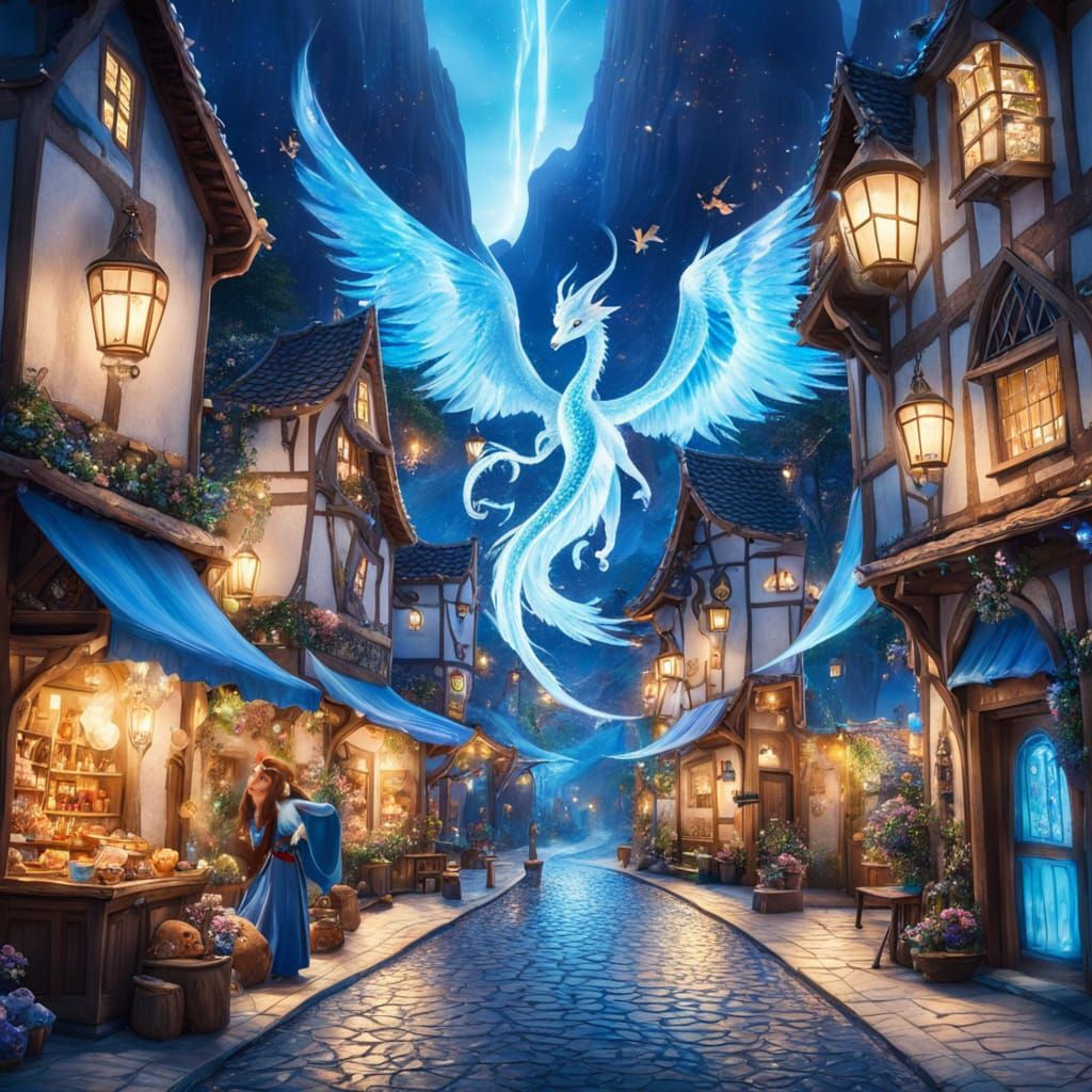 Mystical Dragon Amidst Gemstones and Mountains