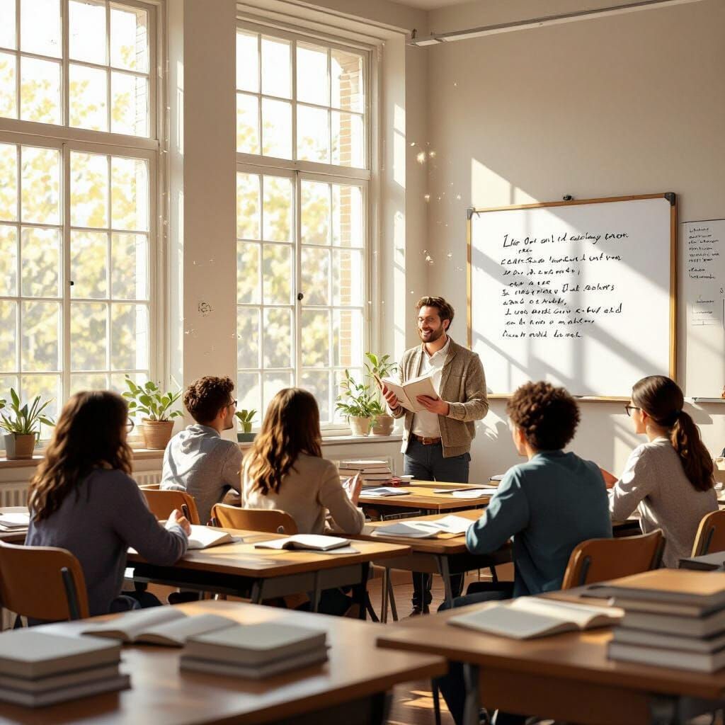 Cozy Sunlit Classroom Oil Painting