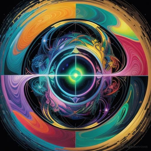 Iridescent Yin Yang in Cubist Art Deco Style