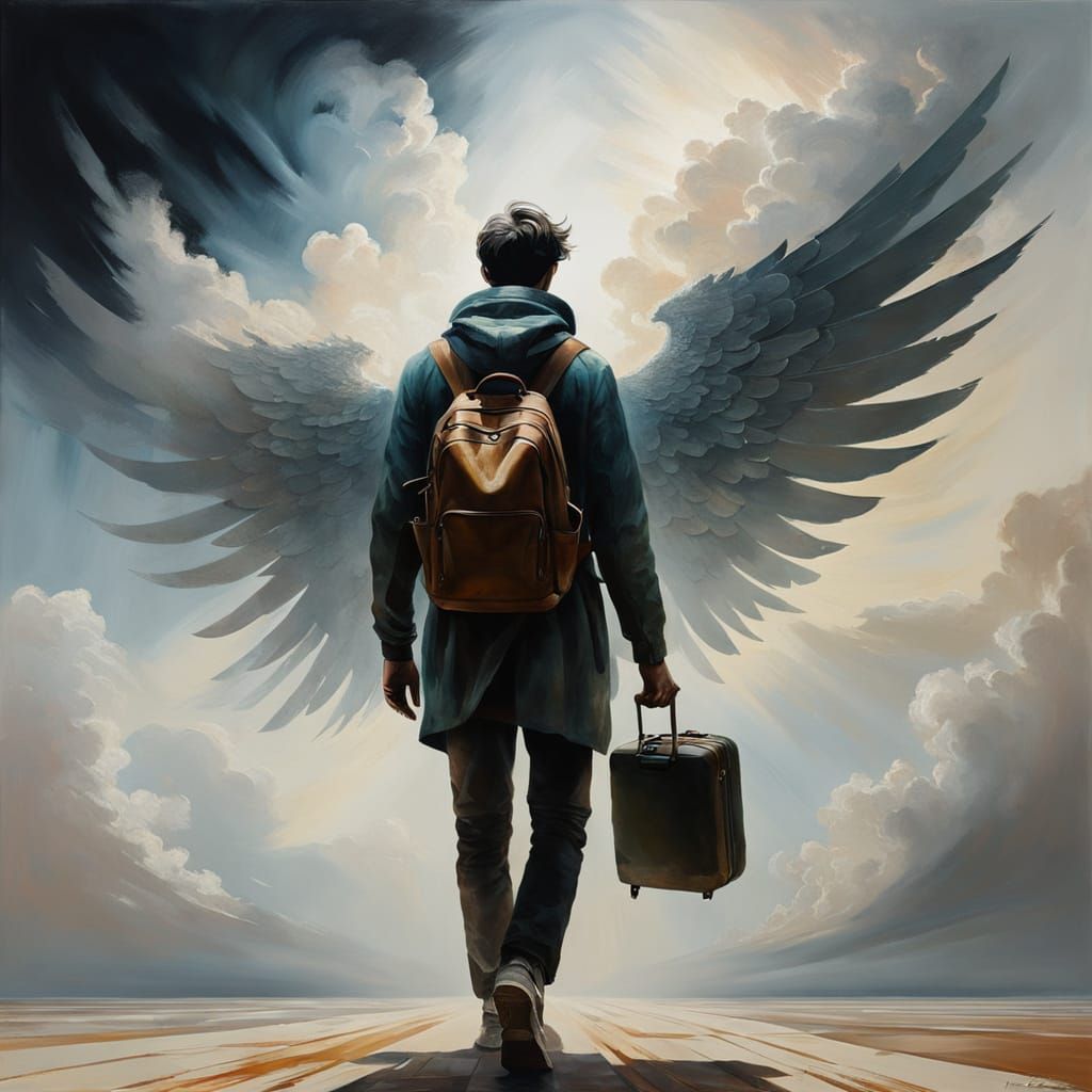 Abstract Traveler at Liminal Moment in Painterly Style