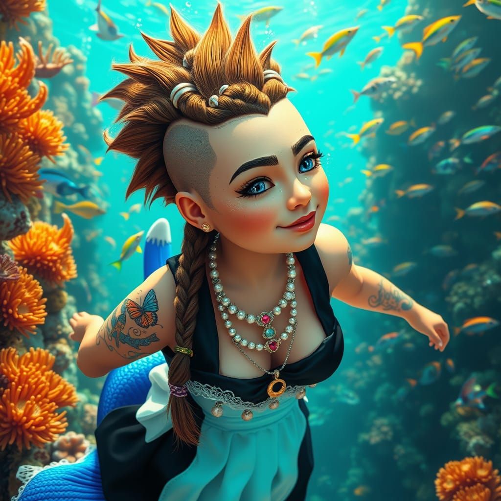 Underwater Mer Village in Vibrant Coral Reef Scene