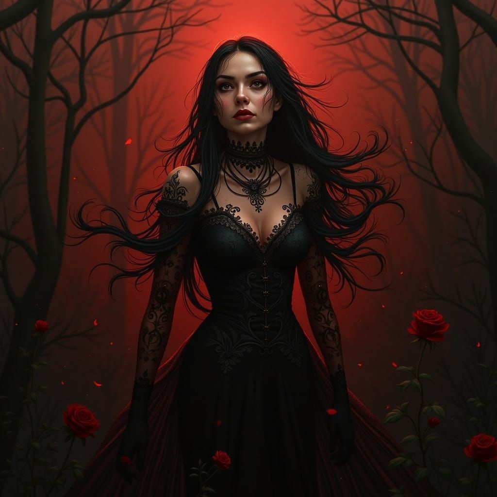 Ghost in Ardennes Forest with Black Lace and Roses