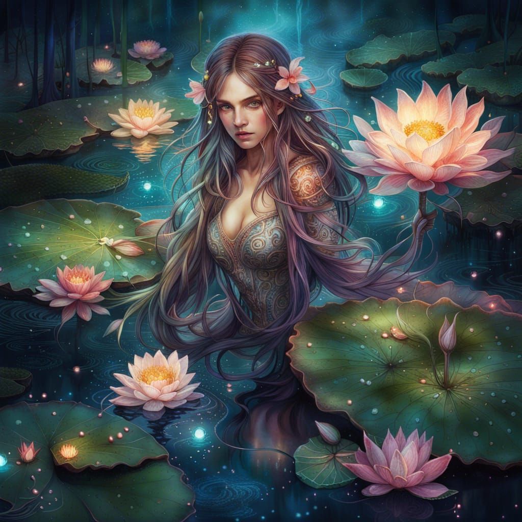 Magical Pond at Night: Digital Art