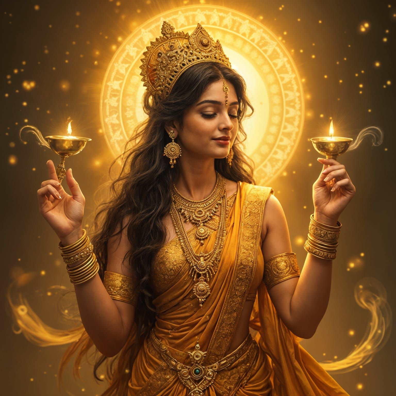 Luminous Goddess of Fortune in Ancient Indian Style