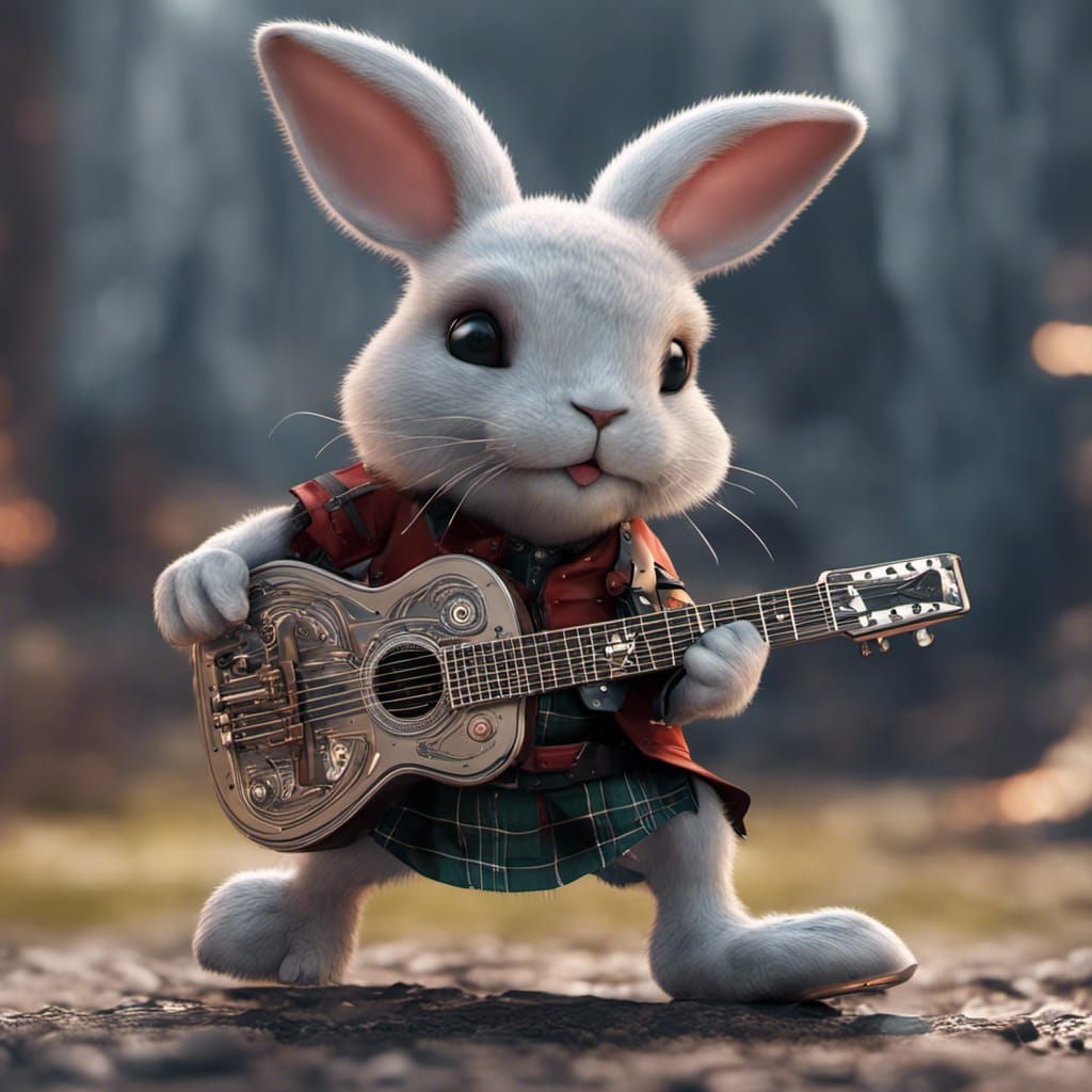 Sci-Fi Bunny in Kilt Plays Guitar