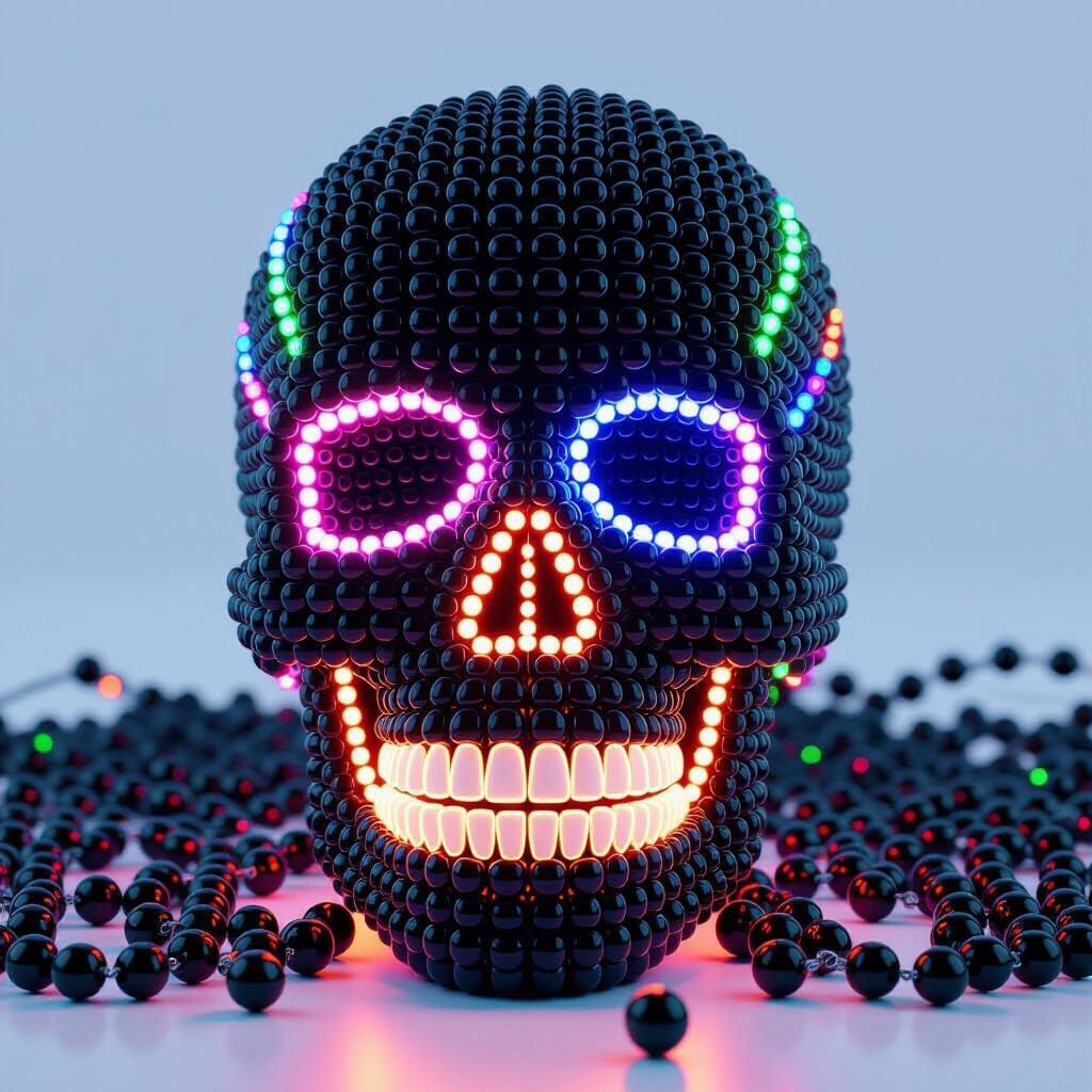 3D Skull Sculpture Composed of Glowing Beads