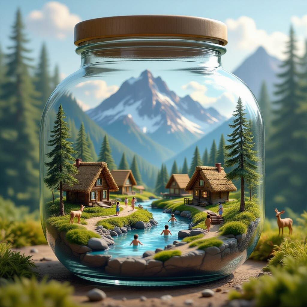 Peaceful Village Diorama in a Jar