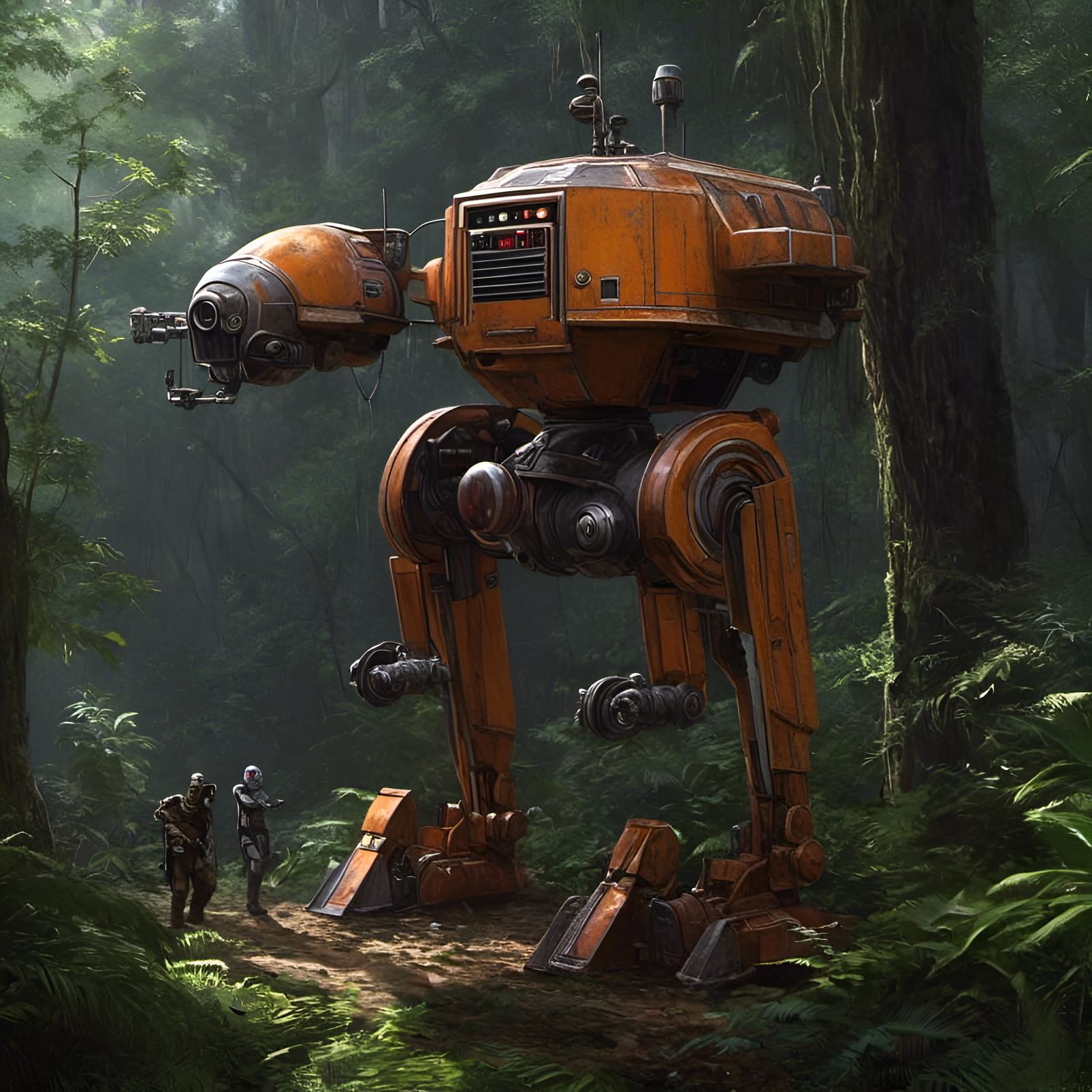 Hyperrealistic Combat Droid in Jungle, Star Wars Inspired