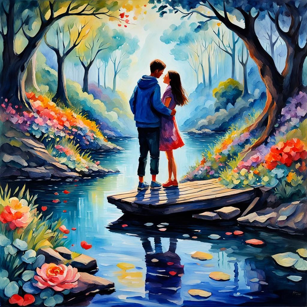 Romantic Sunset: An Impressionist Gouache Painting