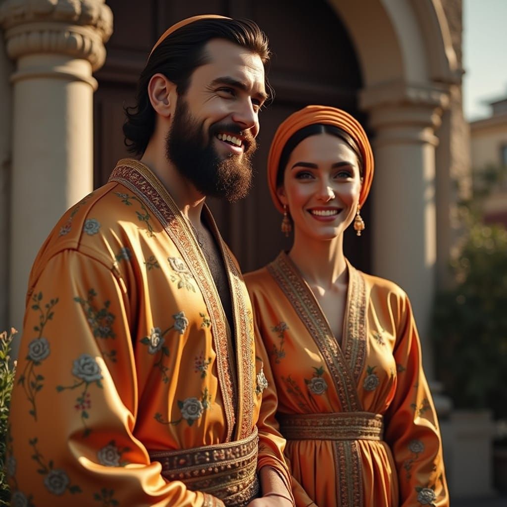 Couple Embracing in Elegant Art Deco Style