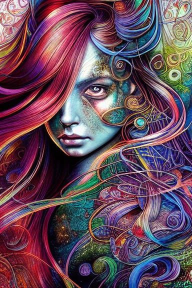 Hyperdetailed Princess with Flowing Hair in Watercolour and ...