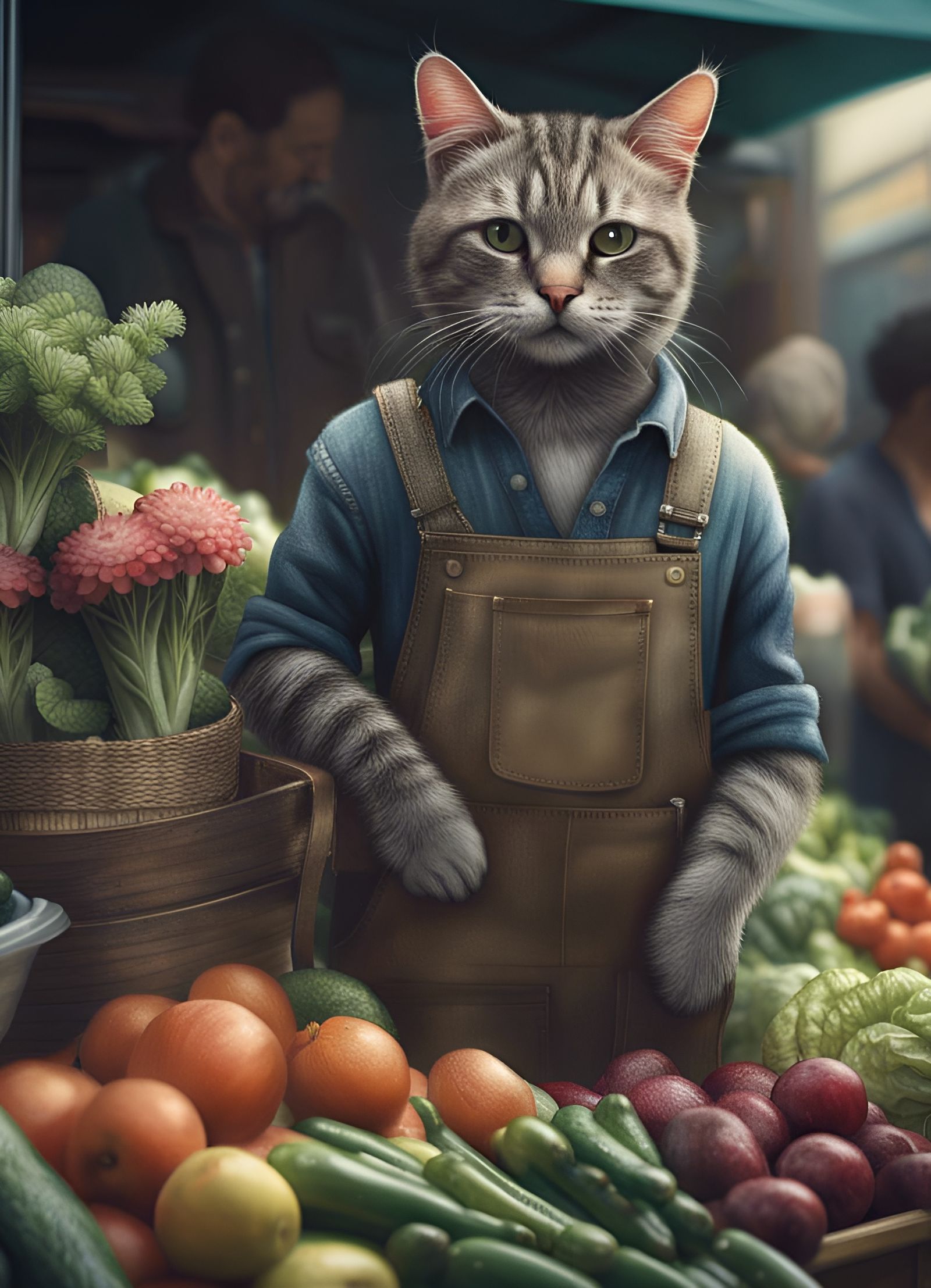 Selling veggies at the farmers' market.