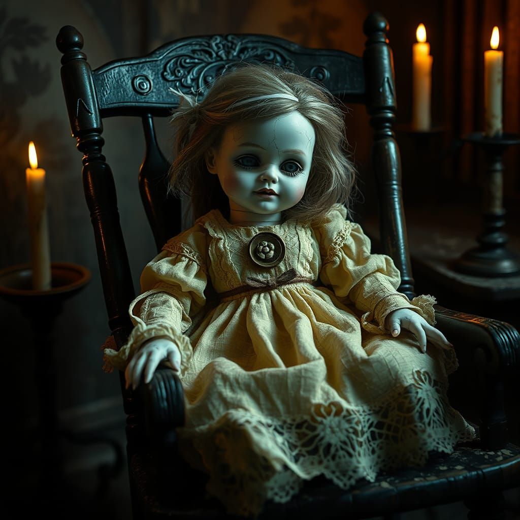 Haunting Annabelle Doll in Gothic Setting
