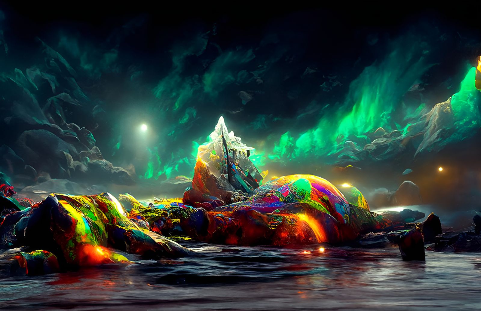 Shipwreck Under Northern Lights: Photoillustration
