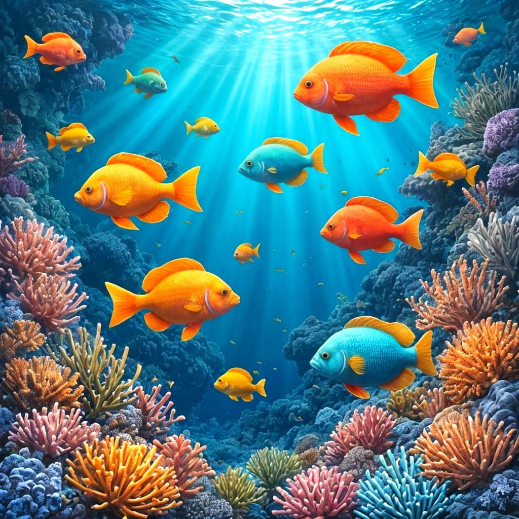 Colorful Coral Reef with Tropical Fish