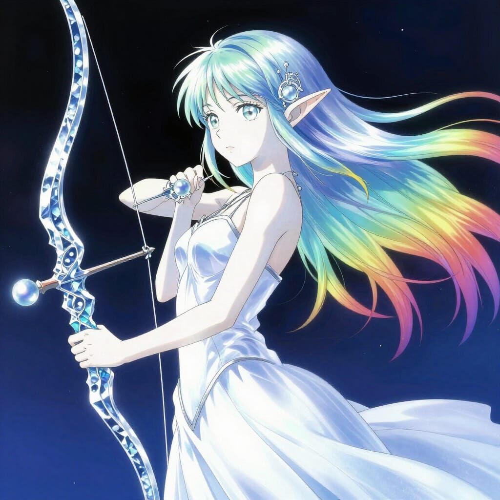 Ethereal Elf with Moonlight Skin and Rainbow Hair