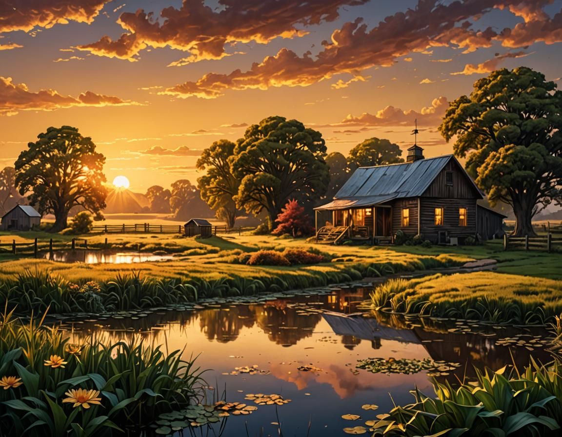 The old pond on farm American rural nostalgia Dan Mumford de...