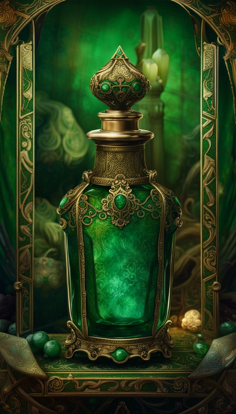 Ornate Emerald Perfume Bottle Tarot Card