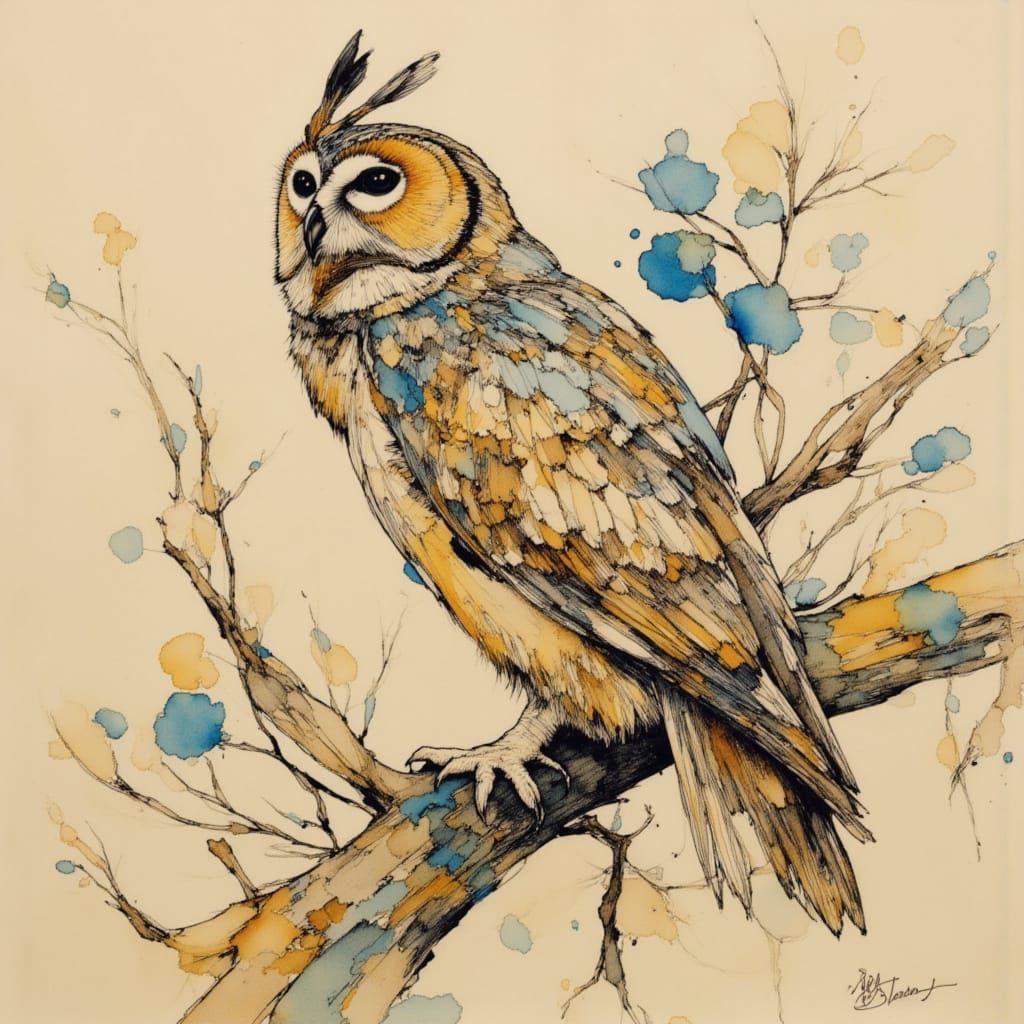Dreamy Owl with Earthy Washes