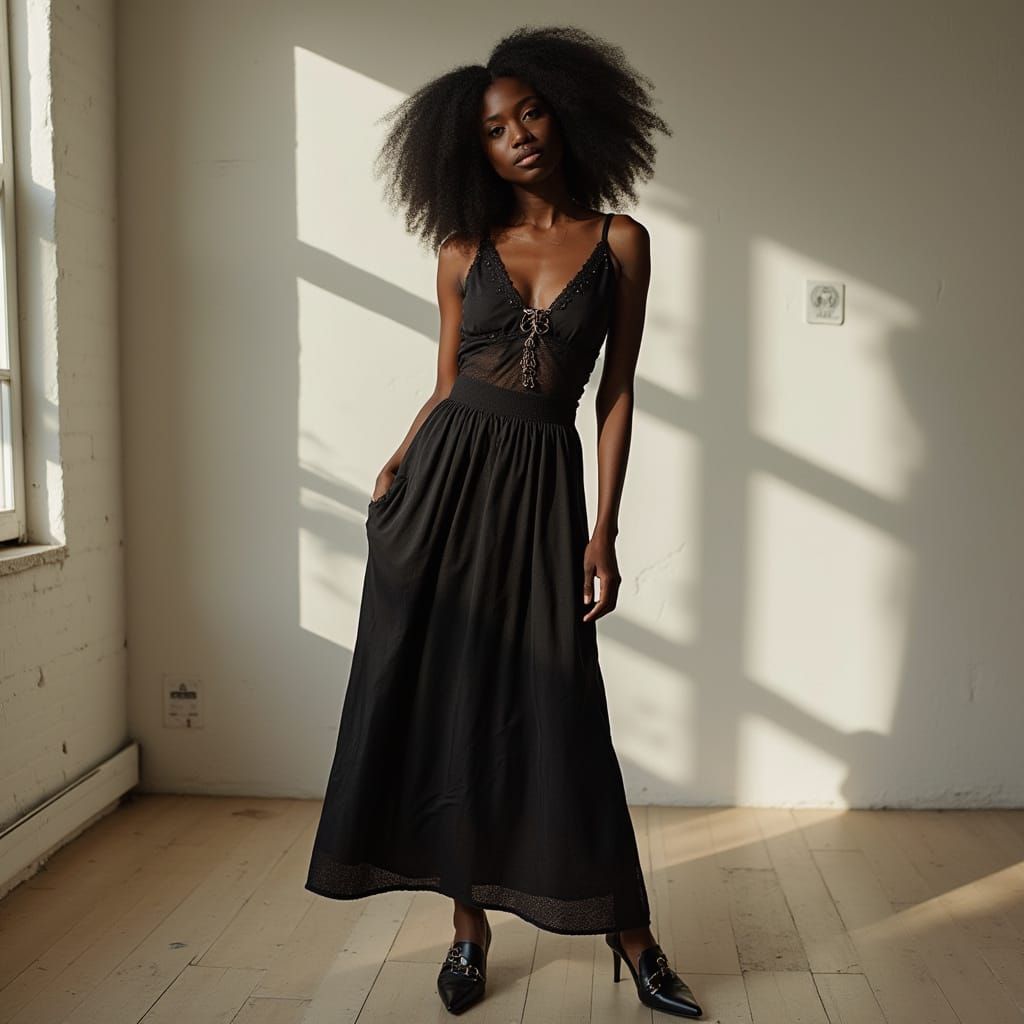 Elegant Ebony Woman Portrait in Minimalist Studio