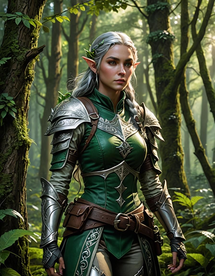 Elven Ranger in Emerald Forest Attire