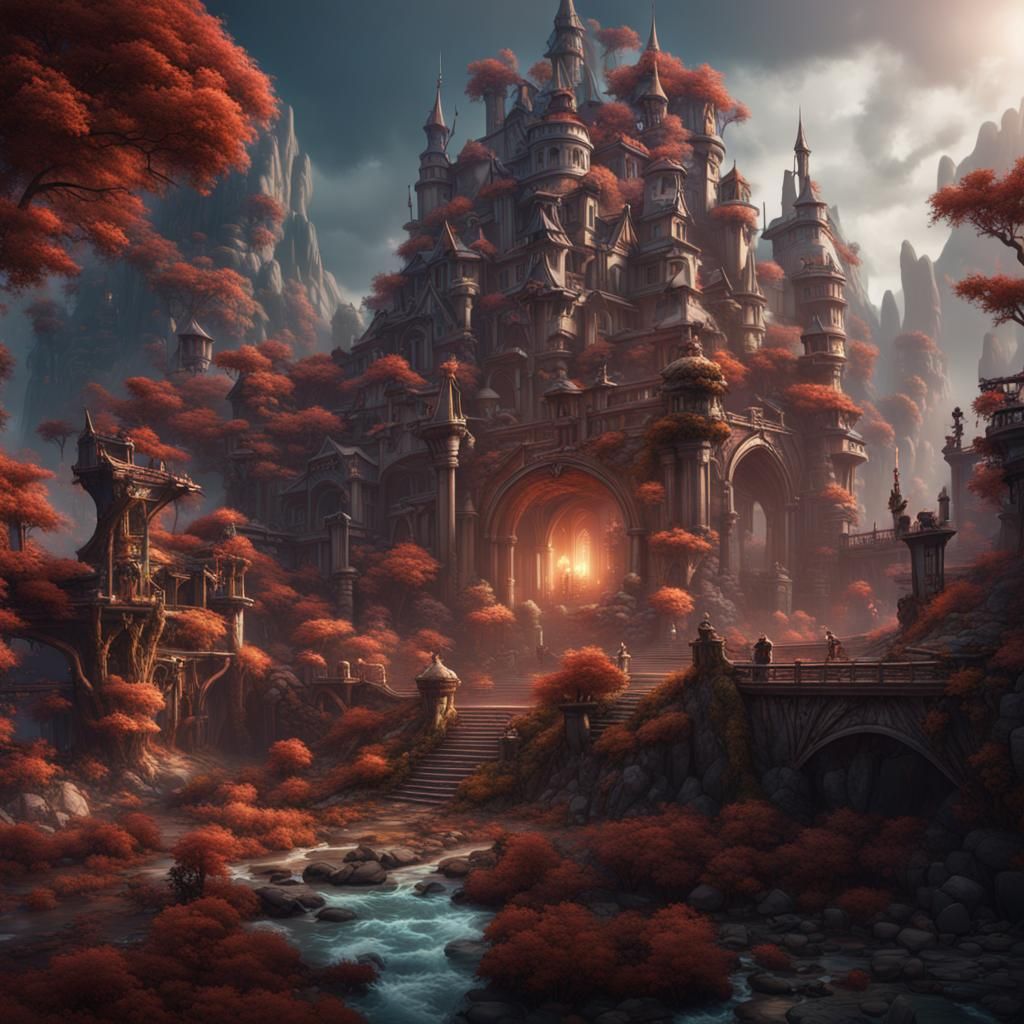 Futuristic AI-Overrun Chinese Temple in Detailed Matte Paint...