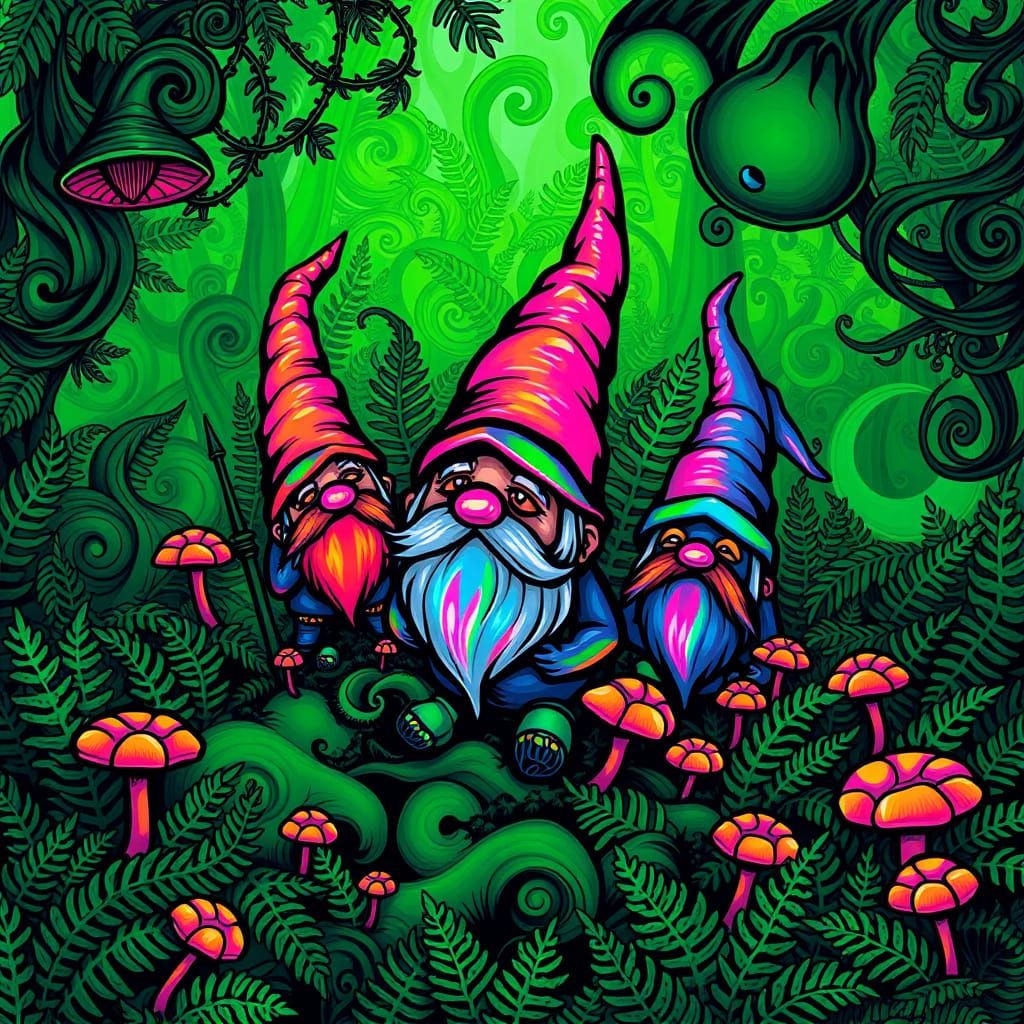 Luminous Gnomes in Whimsical Forest