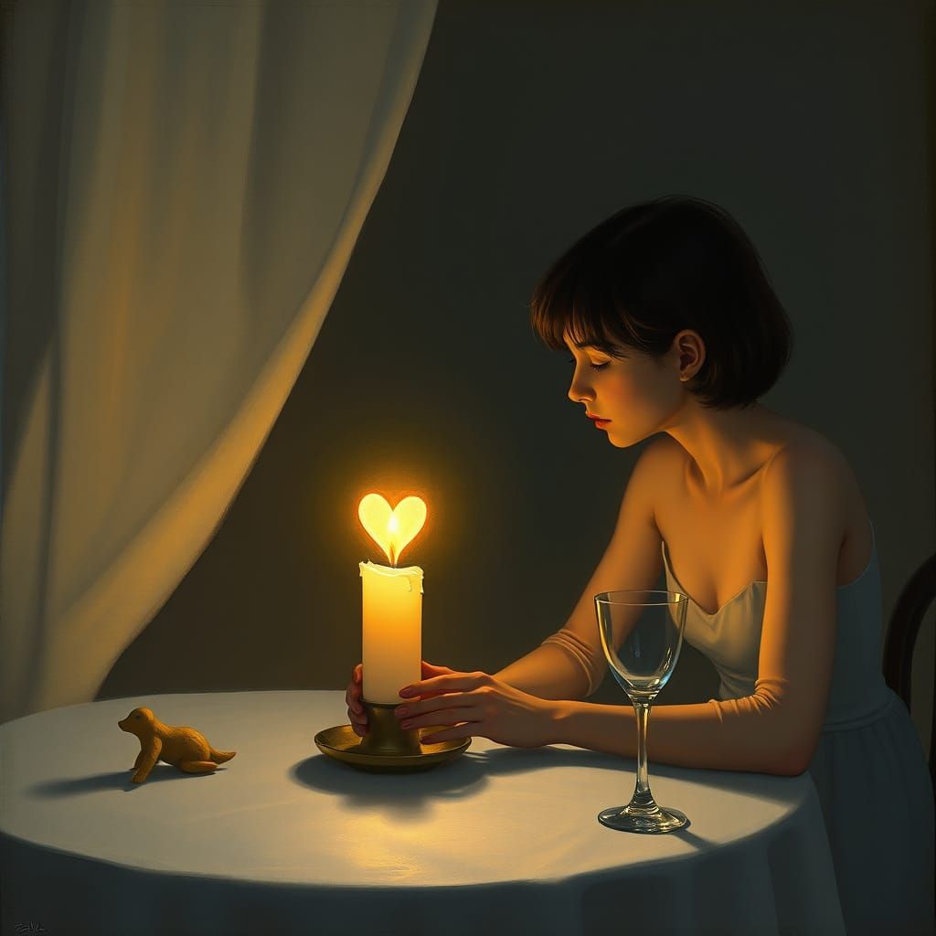 Heart Flame Silhouette: Romantic Dreamlike Illustration