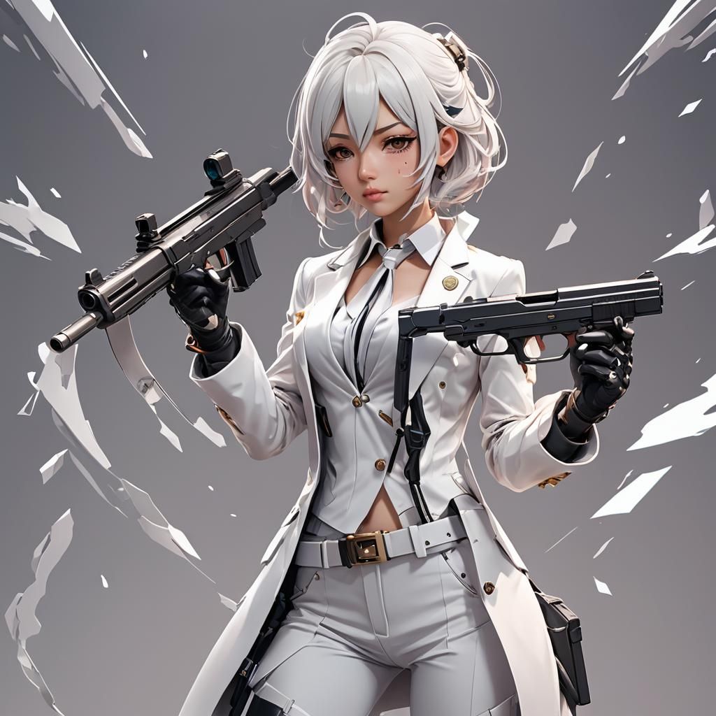 Anime Girl with Gun in Futuristic 3D Art