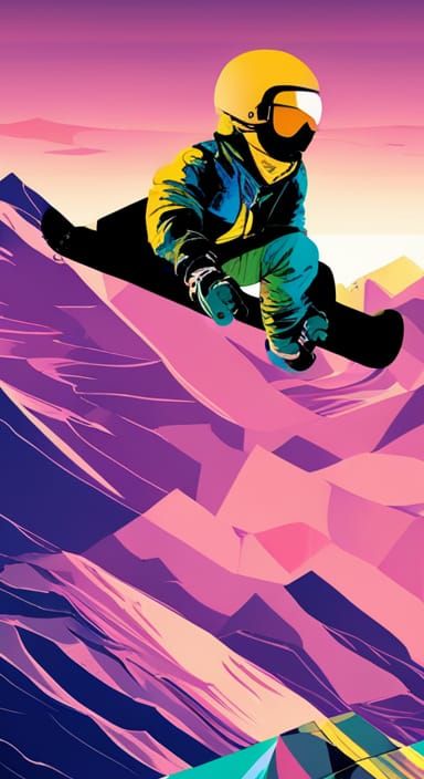 Snowboarder's Jump: Pop Art Screen Print in Cold Colors