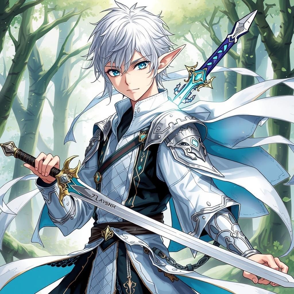 Anime Man with Sword in Manga Style
