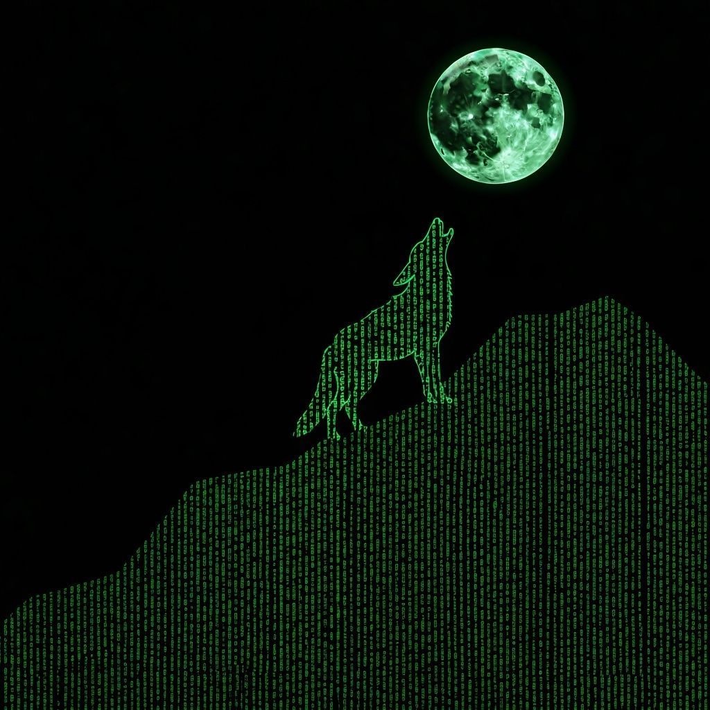 Coyote Howling at Moon in Neon Code Style