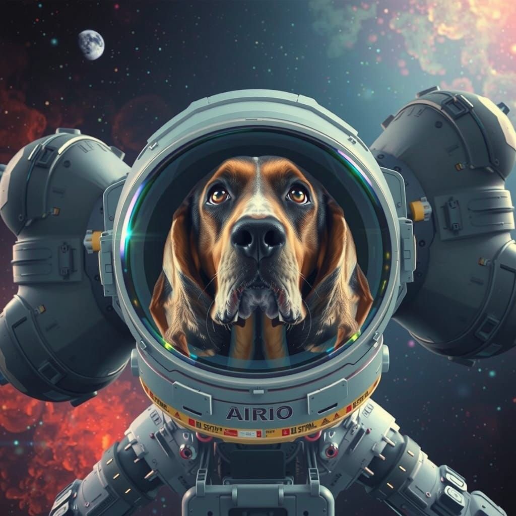 Space Basset Hound in Bone-Shaped Starship