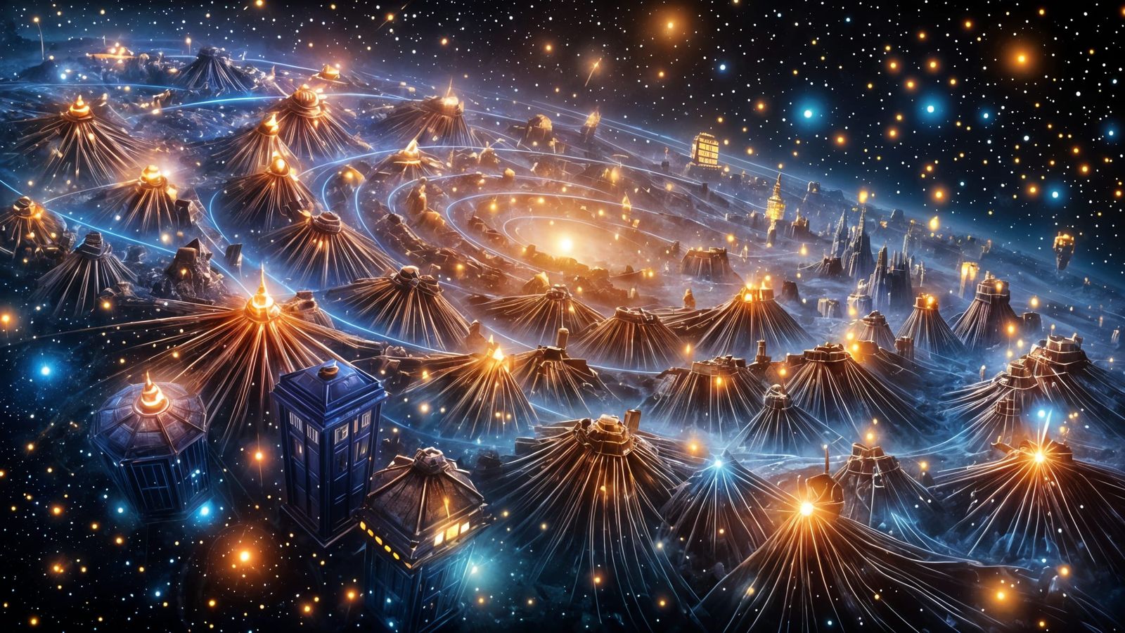 Cosmic Ferrofluid Entity in Luminous Tesseract Landscape