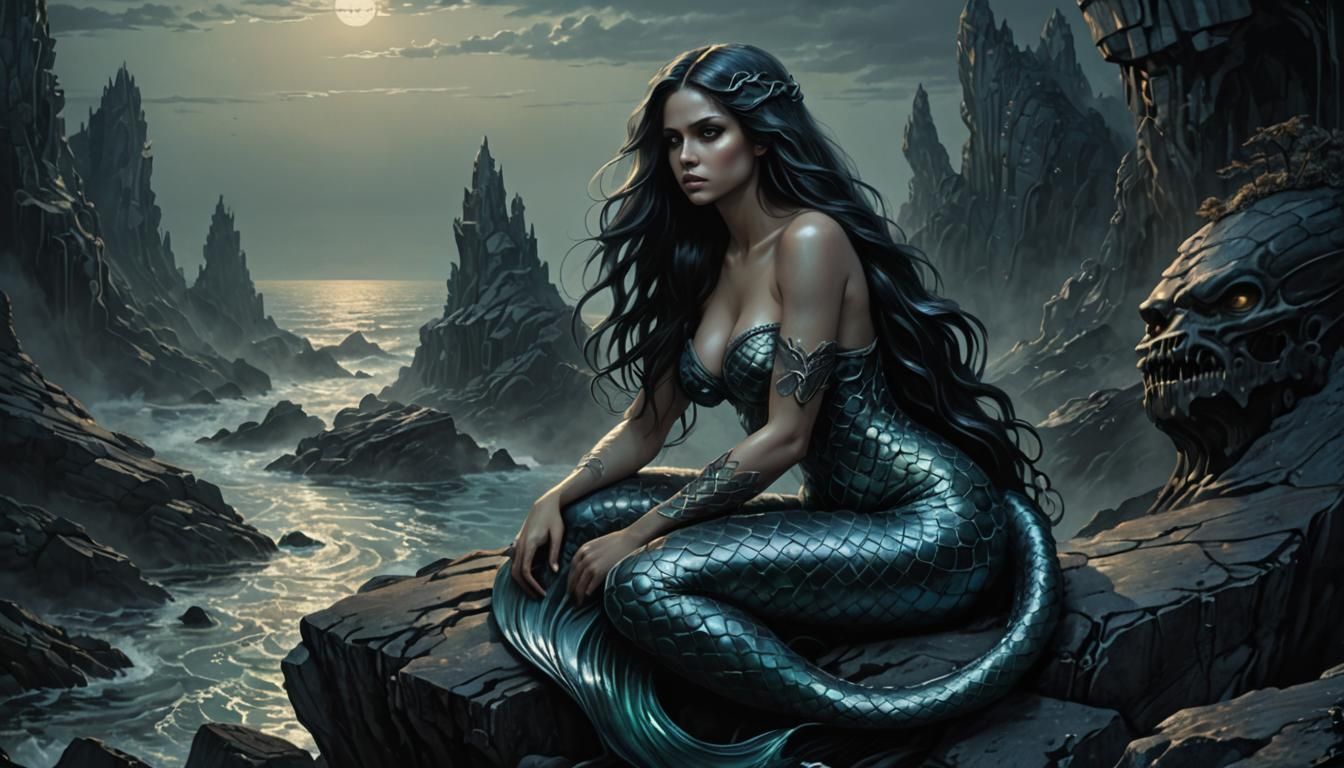 Sinister Mermaid Pinup in Dark Fantasy Style