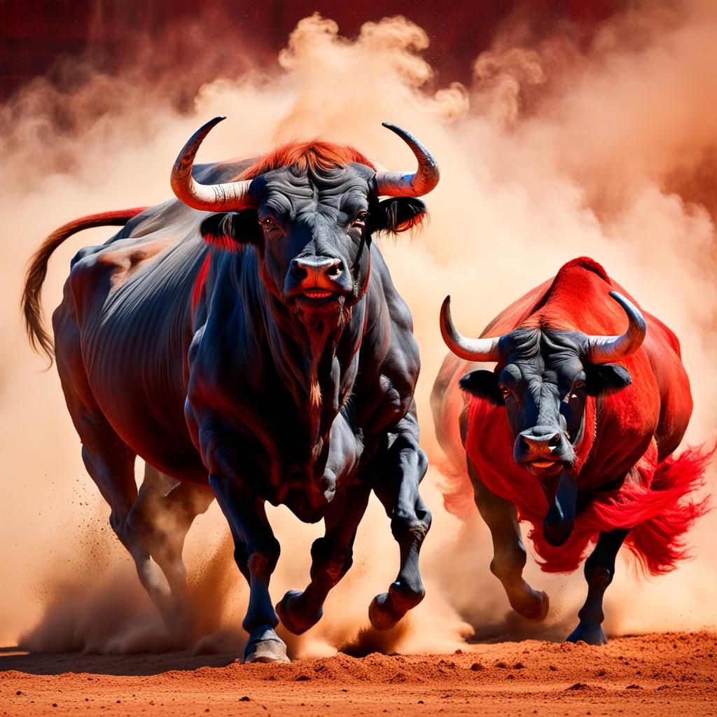 Majestic Red Bull Charges Through Spanish Arena