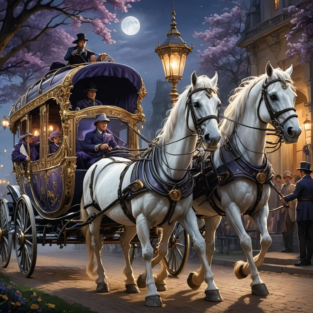 Moonlit Silver Carriage: Fantasy Concept Art