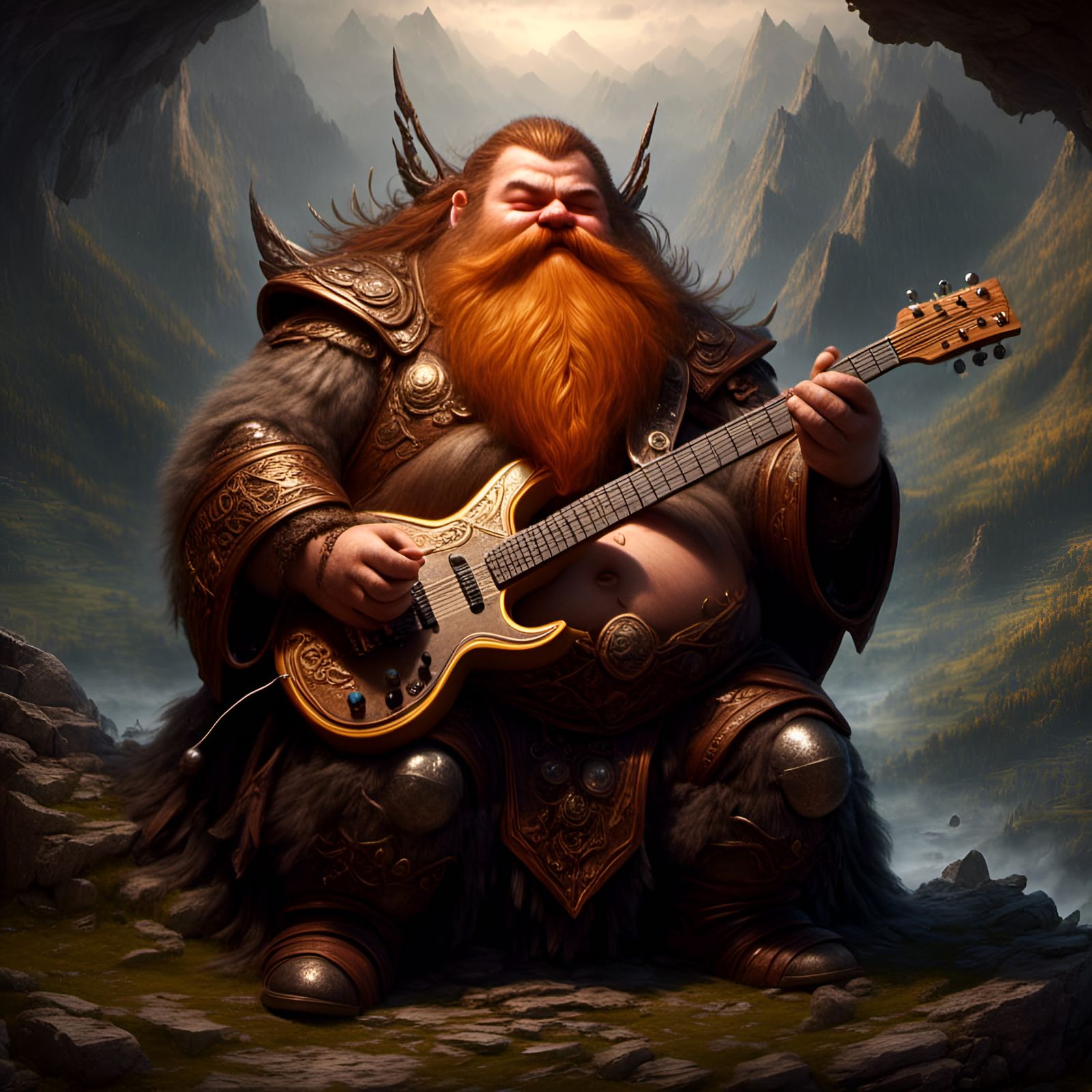 Dwarf Gimli Shreds Guitar in Misty Mountains