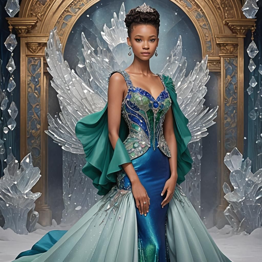 Woman in Crystal Dress in Grand Ballroom