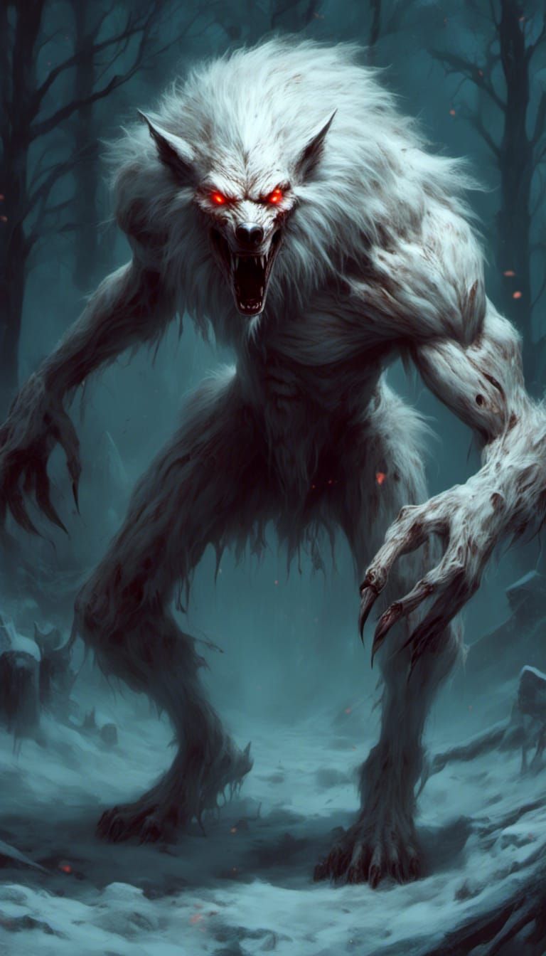 Albino Werewolf Hunting Under Full Moon