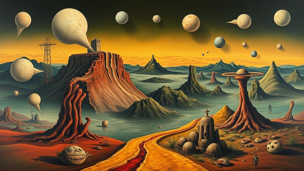 Surrealist Oil Painting Landscape with Distorted Forms