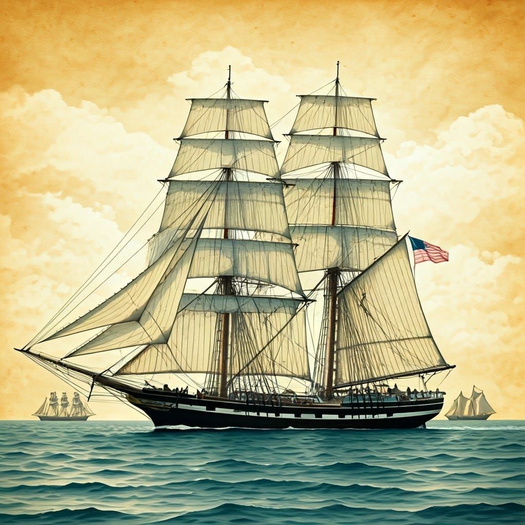 Mary Celeste Sailing Through Gibraltar, Atmospheric Renderin...