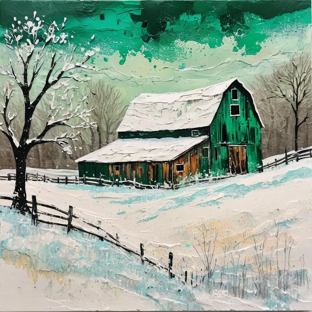 Textured Snowy Landscape With Rustic Barn Masterpiece