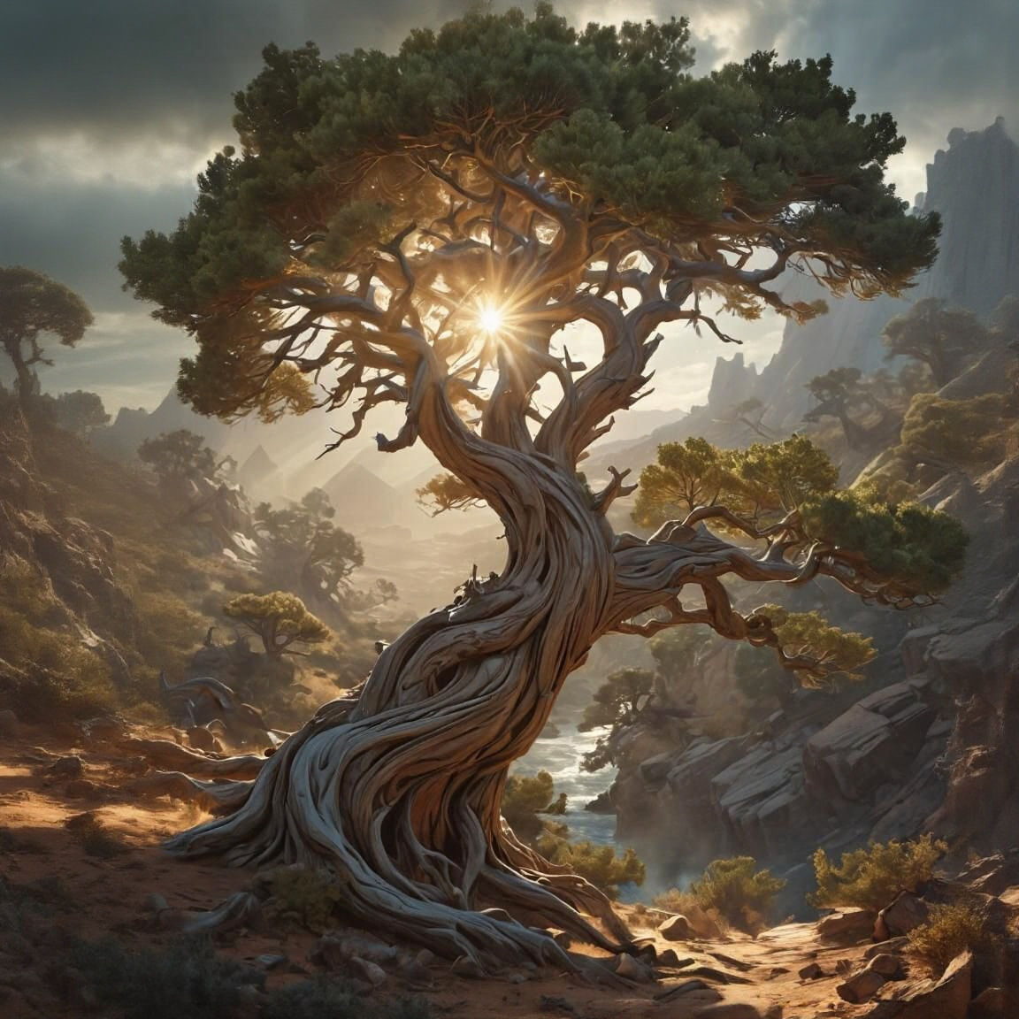 Wind-Gnarled Tree Bends in High Winds