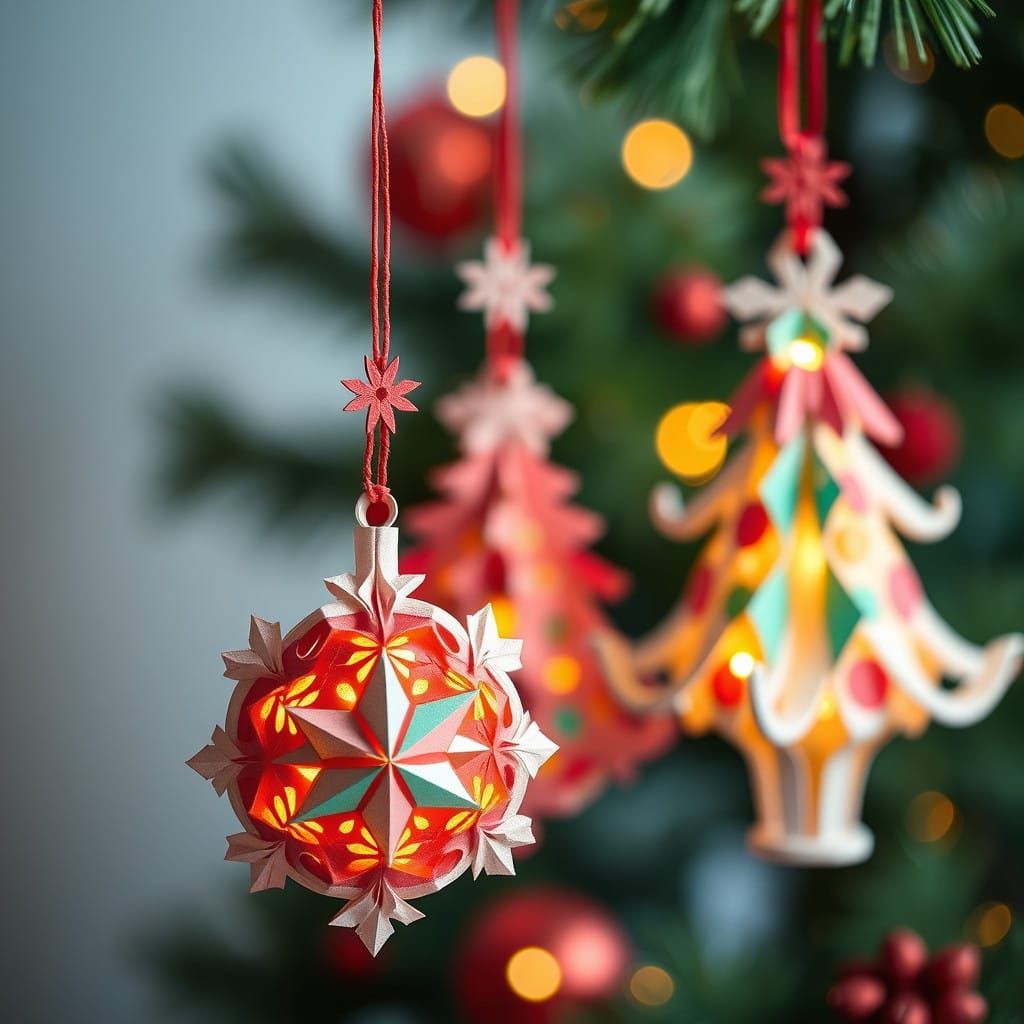 Colorful Origami Christmas Decorations in Whimsical Style