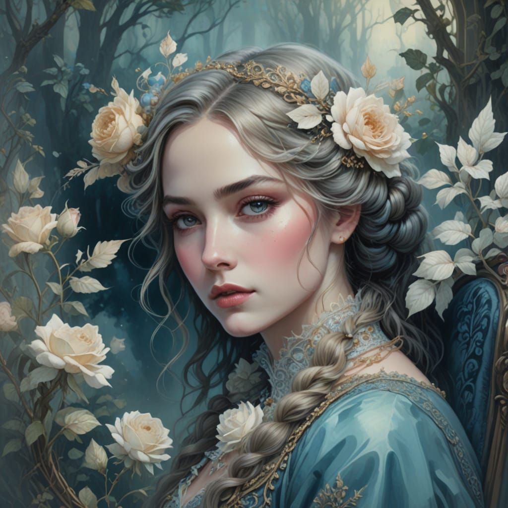 Regal Lady in a Whimsical Garden Setting